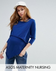 Асимметричный двуслойный топ для кормления ASOS Maternity NURSING - Темно-синий