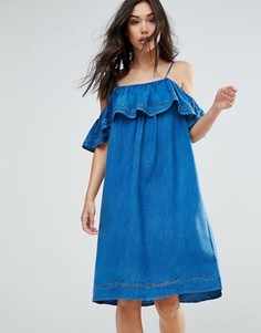 Джинсовое платье с оборкой QED London - Синий