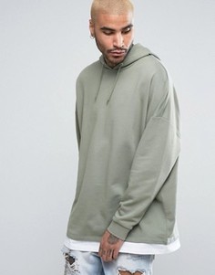 Свободное худи с футболочной нижней кромкой ASOS - Зеленый