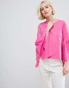 Топ свободного покроя с крупными оборками на рукавах ASOS Occasion - Розовый