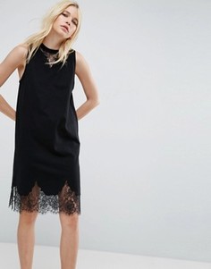Платье-футболка без рукавов с кружевными вставками ASOS - Черный