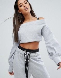 Кроп-топ с широким вырезом и пышными рукавами Missguided Londunn - Серый