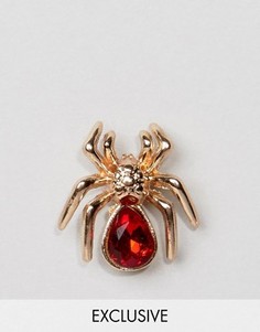 Брошь паук с красным стеклом Reclaimed Vintage Inspired - Золотой