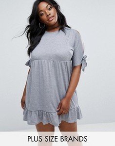Платье с открытыми плечами и завязками на рукавах Boohoo Plus - Серый
