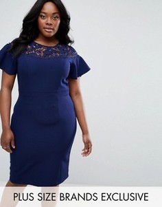 Платье-футляр с рукавами клеш и кружевной вставкой Paper Dolls Plus - Темно-синий