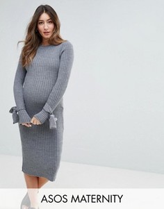 Трикотажное платье в рубчик с узелками на манжетах ASOS Maternity - Серый