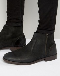 Черные кожаные ботинки челси на молнии New Look - Черный