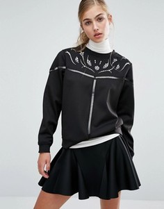 Свитшот с ажурной кокеткой Miss Selfridge - Черный