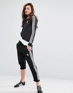 Черные укороченные спортивные штаны с отворотами и тремя полосками adidas Originals - Черный