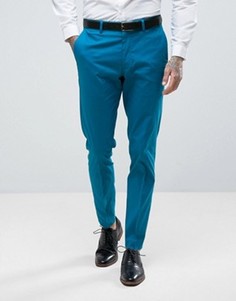 Синие зауженные брюки из эластичного хлопка ASOS WEDDING - Синий