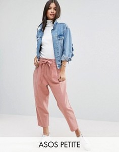 Брюки-галифе с поясом из ткани с добавлением льна ASOS PETITE - Розовый