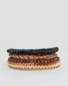 Набор браслетов с бусинами и плетеным кожаным дизайном ASOS - Мульти