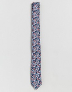Узкий галстук с мелким цветочным принтом ASOS - Синий