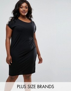 Присборенное сбоку платье с кружевной отделкой Elvi Plus - Черный
