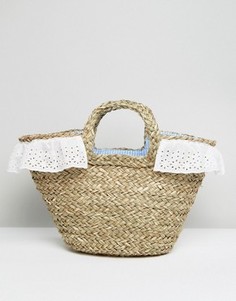 Соломенная пляжная сумка с подкладкой в клеточку South Beach - Мульти