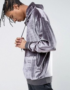 Серый бархатный oversize-худи на молнии ASOS - Серый
