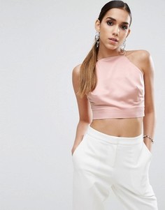 Бралетт с открытой спиной и высоким воротом из атласа ASOS - Розовый