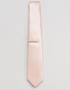 Розовый галстук с золотистым зажимом ASOS WEDDING - Розовый