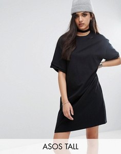 Платье-футболка с отворотами на рукавах ASOS TALL - Черный