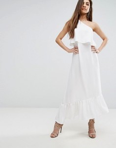 Платье миди на одно плечо с оборками PrettyLittleThing - Белый