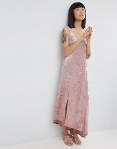 Асимметричное бархатное платье макси ASOS - Розовый