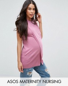 Вязаный топ без рукавов с запахом ASOS Maternity NURSING - Розовый