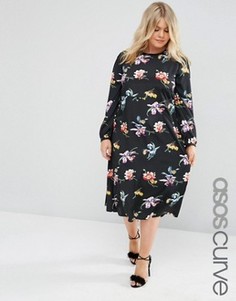 Платье-футляр миди с длинными рукавами и принтом ASOS CURVE - Мульти
