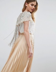 Кейп с отделкой и бахромой из бисера ASOS - Кремовый