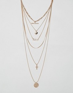 Многорядное ожерелье с подвесками New Look - Золотой