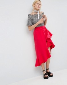 Красная джинсовая юбка ASOS Flamenco - Красный