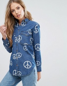 Джинсовая рубашка с принтом пацифика Glamorous - Синий