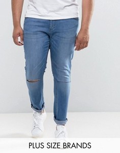 Синие джинсы скинни с прорехами на коленях Jacamo PLUS - Синий