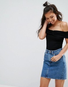 Боди с открытыми плечами и запахом спереди ASOS - Черный