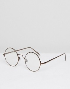 Круглые очки с металлической оправой и прозрачными стеклами ASOS - Коричневый