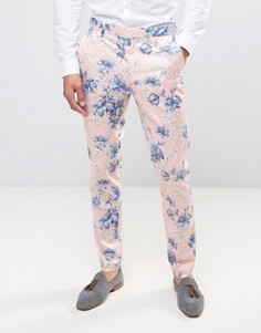 Розовые строгие брюки скинни с цветочным принтом ASOS WEDDING - Розовый
