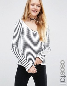 Джемпер в полоску с открытыми плечами и рюшами по низу ASOS TALL - Мульти