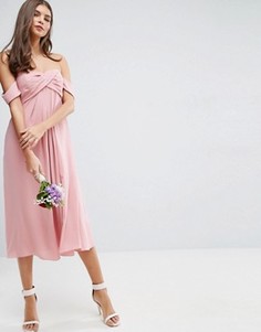 Платье миди с лифом-бандо ASOS WEDDING - Розовый