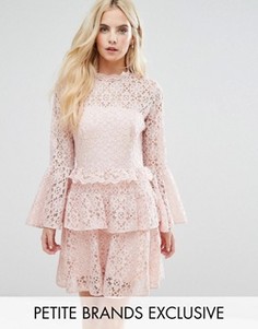 Кружевное платье мини с рукавами клеш John Zack Petite - Розовый