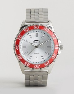 Серебристые часы с красным корпусом Slazenger - Серебряный