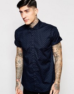 Рубашка классического кроя с узором и короткими рукавами Scotch & Soda - Темно-синий
