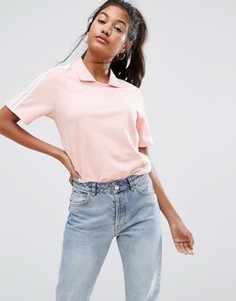 Розовая футболка с воротником поло и тремя полосками adidas Originals - Розовый