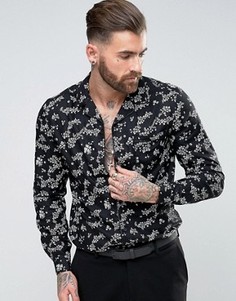 Рубашка из вискозы с цветочным принтом и кантом ASOS - Черный