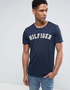 Темно-синяя футболка с круглым вырезом и логотипом Tommy Hilfiger - Темно-синий