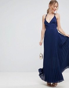 Платье макси с запахом и плиссированной юбкой ASOS - Темно-синий