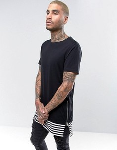 Длинная черная футболка с молниями по бокам New Look - Черный