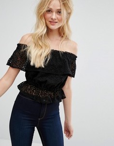 Кружевной топ с широким вырезом Miss Selfridge - Черный