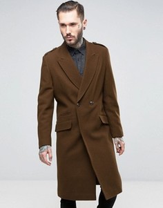 Коричневое пальто в стиле милитари с добавлением шерсти ASOS - Коричневый