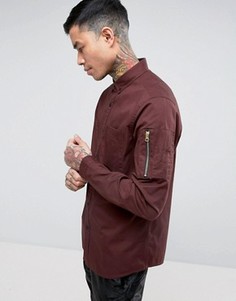 Бордовая рубашка классического кроя с карманом на рукаве ASOS - Красный