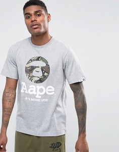 Футболка с большим камуфляжным логотипом AAPE By A Bathing Ape - Серый