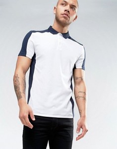 Обтягивающая футболка-поло с контрастными вставками ASOS - Темно-синий
